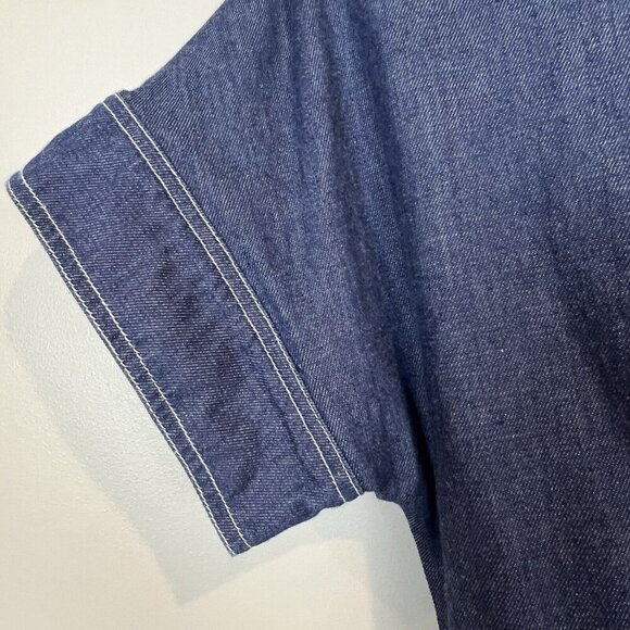 Chetta B Denim Midi Dress Snap Front Size 14 Peter Noviello Padded Shoulders - Picture 3 of 7